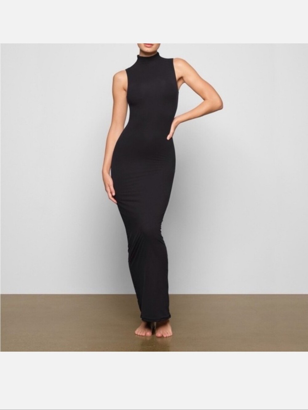 SKIMS Black Sleeveless Mockneck Maxi Dress